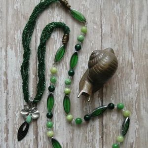 Vintage Art Nouveau Green Opal Enchanted Orchid Necklace Handmade Garden Lover